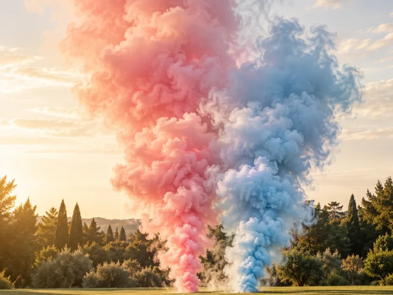 Illustration de fumées roses et bleues pour une Gender Reveal en extérieur