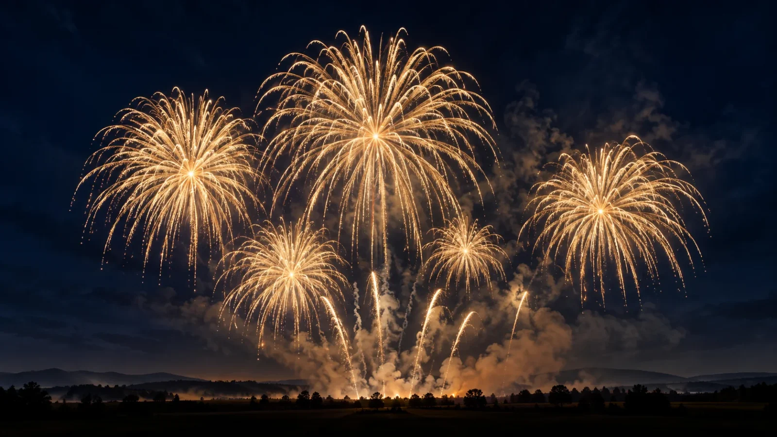 Illustration d’un feu d’artifice doré dans un ciel nocturne